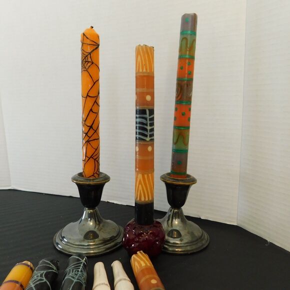 Halloween Candle Lot of 9 with Vintage Pilgrim Silverplate Candlesticks Holders - Picture 15 of 16